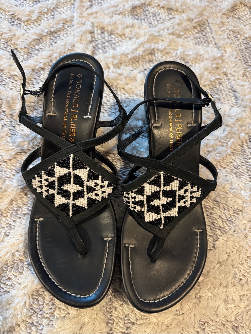 Donald J. Pliner Black and White Beaded Strappy Sandals